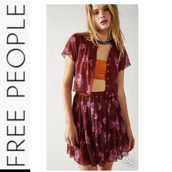 Free People Dresses & Skirts - FINAL NWOT FP Florence Mesh Floral Crop Top/Mini Skirt Set m Cocoa combo